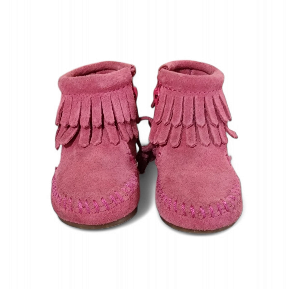 Toddler Fringe Minnetonka Moccasin Boots- Pink, Size 2, Side Zip